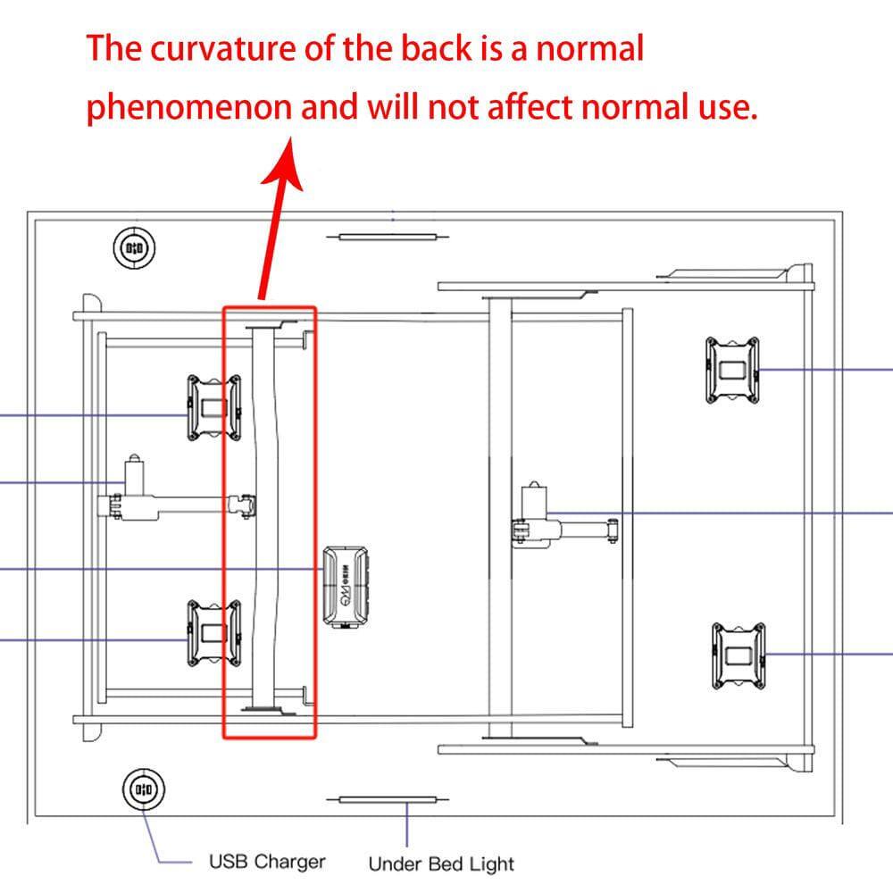 The curvature of the back is a normal phenomenon and will not affect normal use.

USB Charger
Under Bed Light