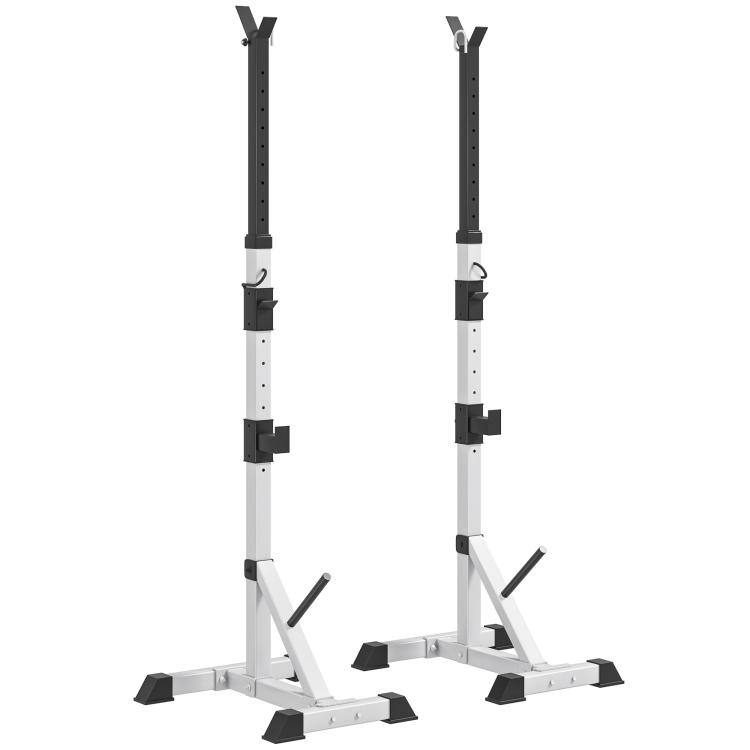 Front. PULUZ - Pair of Adjustable Squat Rack Standard 53.5 inch-69.25 inch Barbell Rack Stand 440lbs Capacity, 2 inch Steel Heavy Duty - Silver.