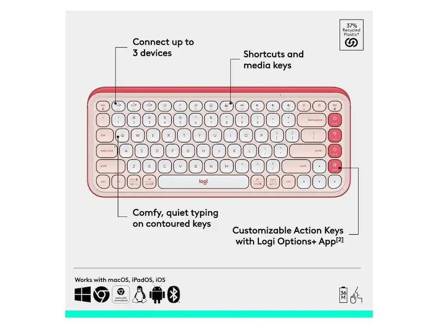 Logitech POP ICON KEYS Wireless Bluetooth Keyboard, Comfortable Typing ...