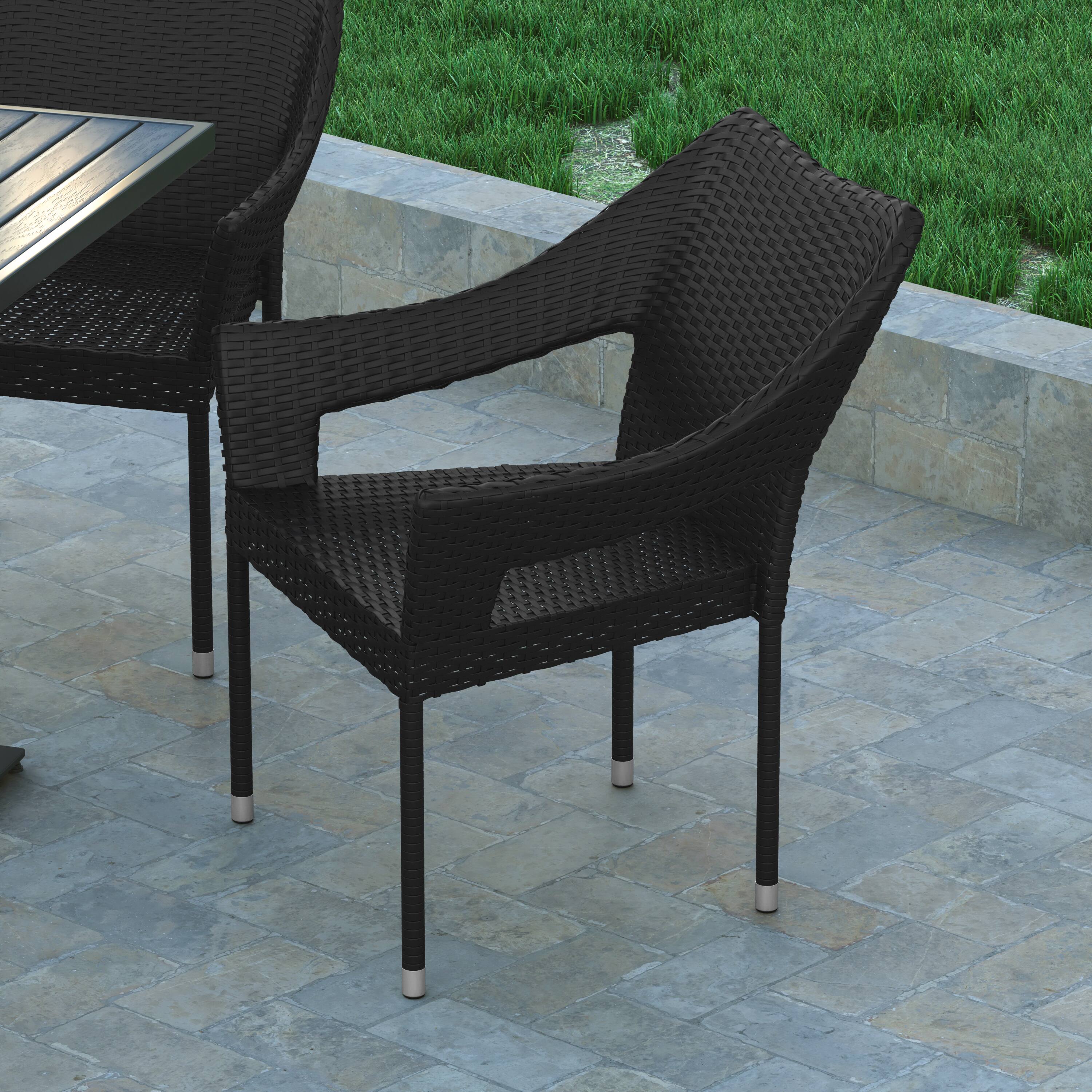 Alt View 3. Emma + Oliver - Embry All-Weather Indoor/Outdoor Stacking Patio Dining Chair with Steel Frame and Weather Resistant PE Rattan - Black.