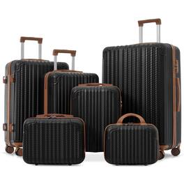 Ecooso - 6-Piece ABS Hard Shell Luggage Set with Spinner Wheels, TSA Lock, Side Hooks, Carry-On & Checked - Black Brown