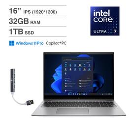 HP - ZBook Firefly 16 G11 Laptop 16.0 WUXGA (Intel Ultra 7 155U, 32GB DDR5, 1TB PCIe SSD, Win 11 Pro) w/USB Hub - Silver
