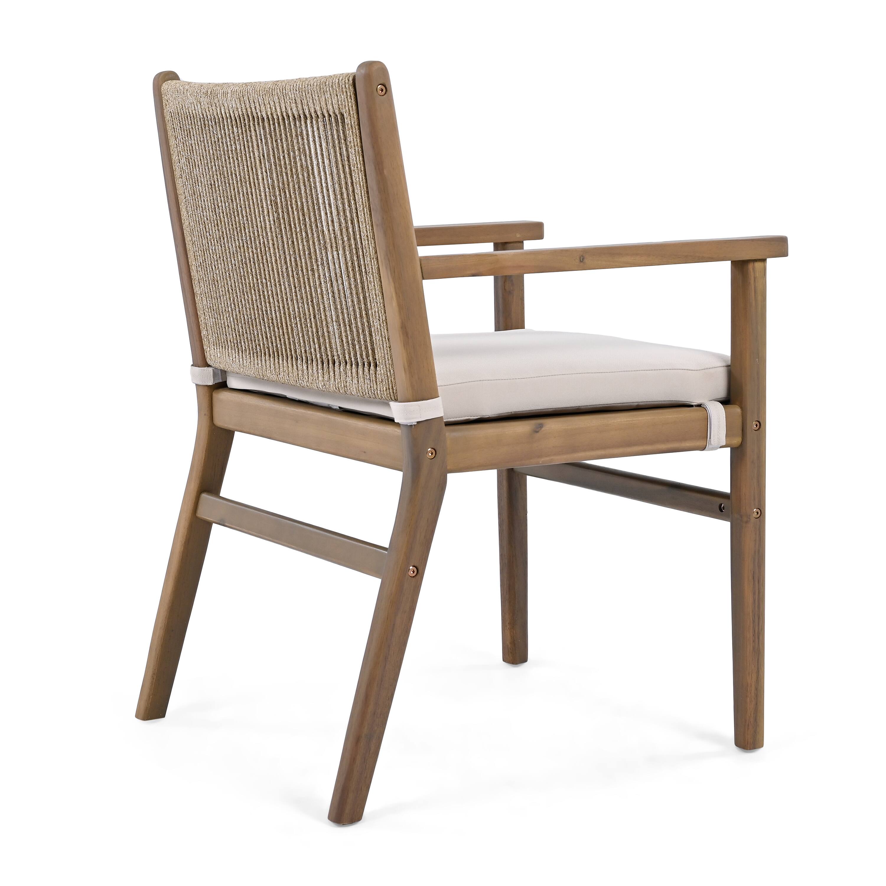 Alt View 2. Mondawe - Set of 2 Acacia Wood Patio Armchair with Rope Design Back and Water Repellent Cushion - Light Brown.