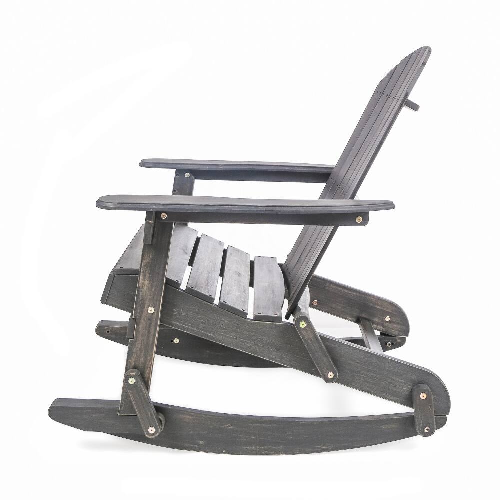 Alt View 4. Loheer - Loheer Malibu Adirondack Rocking Chair Acacia Wood Outdoor Rocker Dark Grey - Dark Grey.