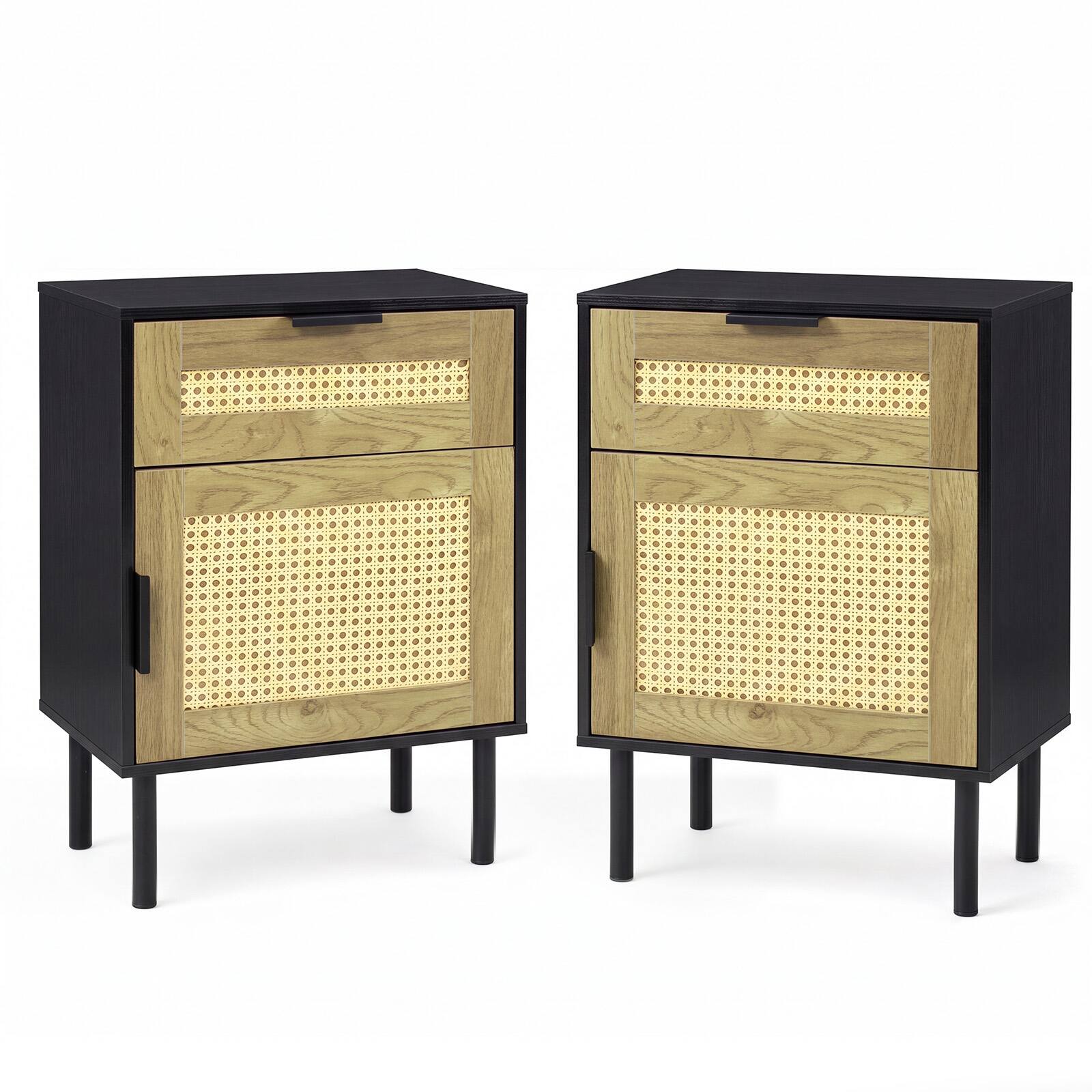 Alt View 9. Gymax - Gymax Rattan Nightstand w/ Drawer & Storage Cabinet 2 Anti-Tipping Kits for Bedroom Black - Black.