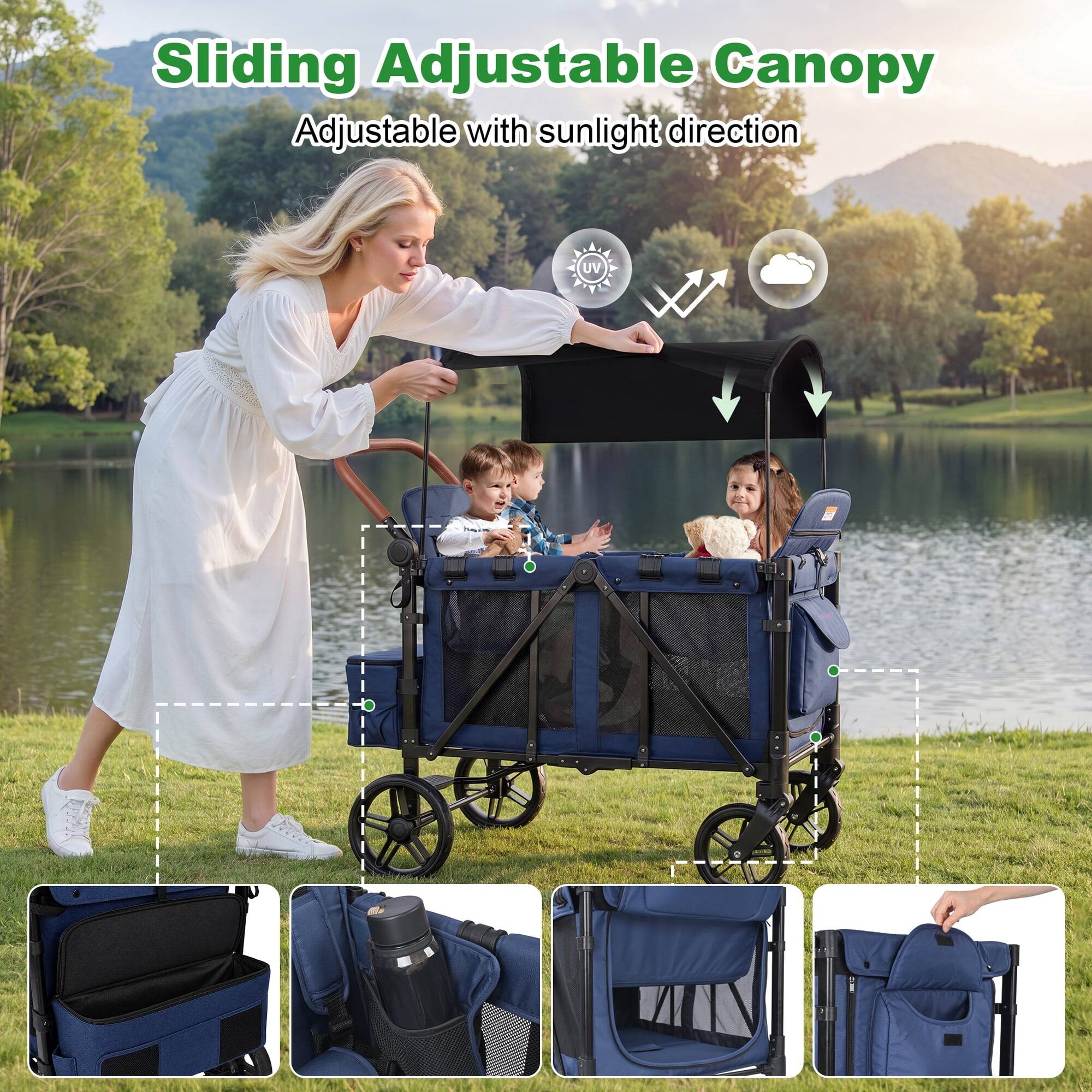 Sliding Adjustable Canopy  
Adjustable with sunlight direction