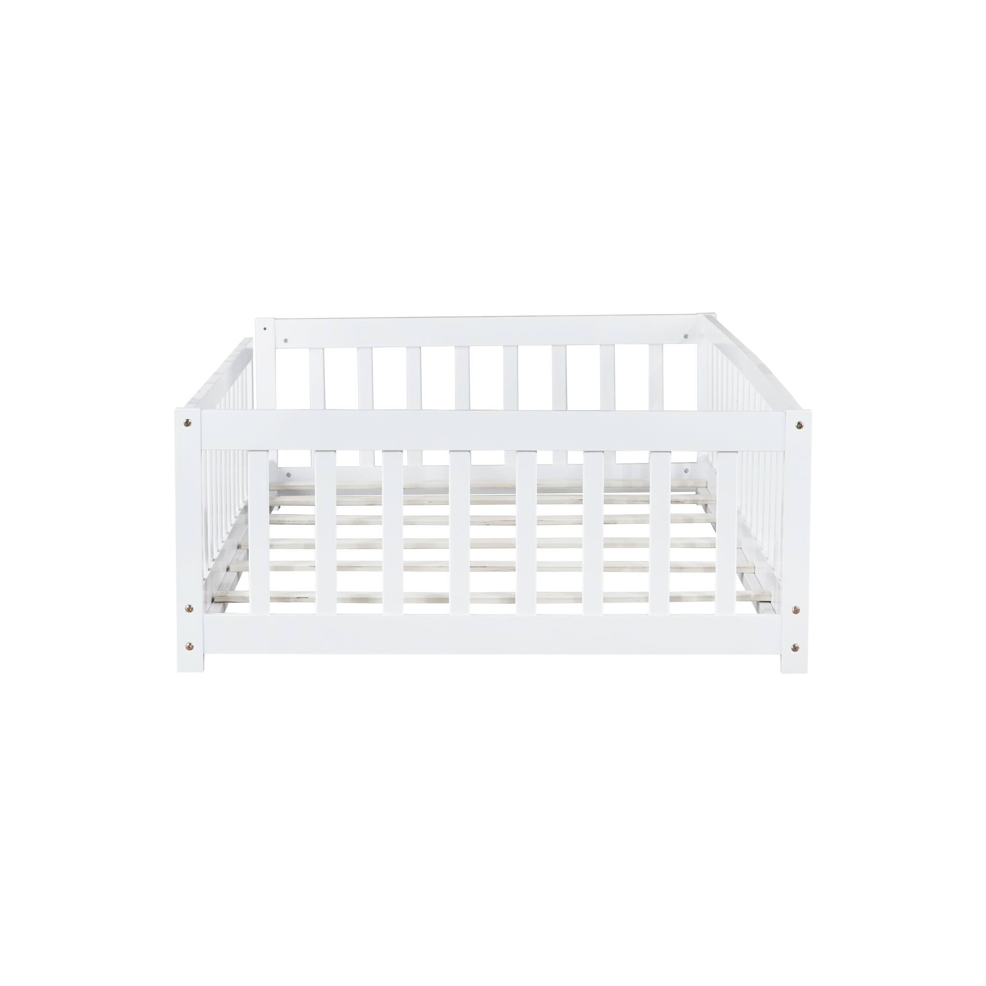 Alt View 8. GOODSILO - Twin Size Low-Profile Youth Bed with Secure Enclosure Frame, Solid Wood Construction, Neutral Finish - White.