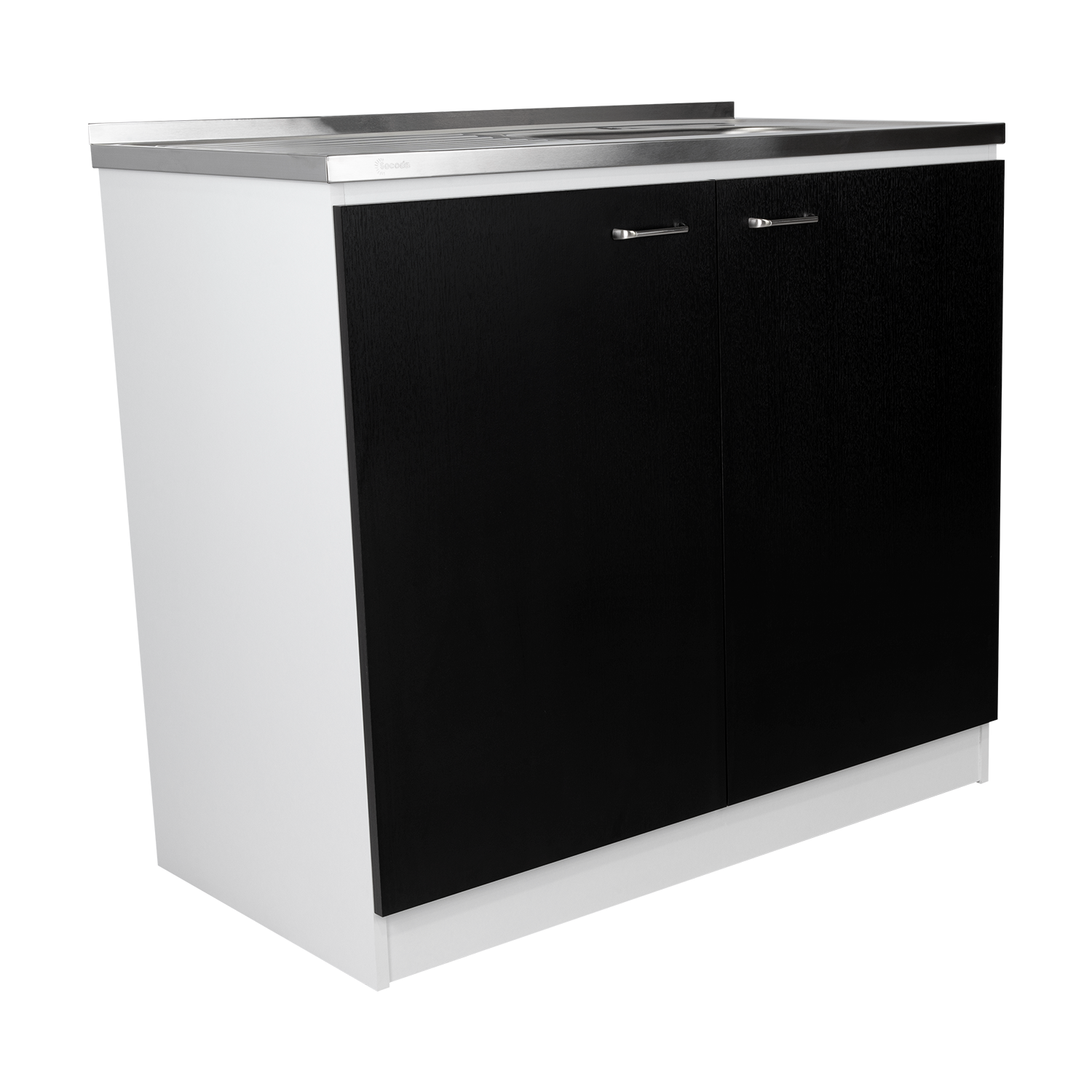 Alt View 2. TinyHomie - Napoles White Black Utility Sink With Cabinet Double Door 1 Shelf - Brown.