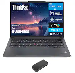 Lenovo - ThinkPad E14 Laptop 14.0 WUXGA (Intel i5-1335U, 16GB DDR4, 512GB M.2 PCIe SSD, Intel Iris Xe, Win 11 Pro) - Graphite Black