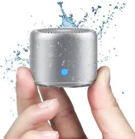 PRIMEPLUS - Mini Bluetooth Speaker – Portable Wireless Speaker, 8 Hour Battery Life, Carrying Case & Metal Hook Included - Silver