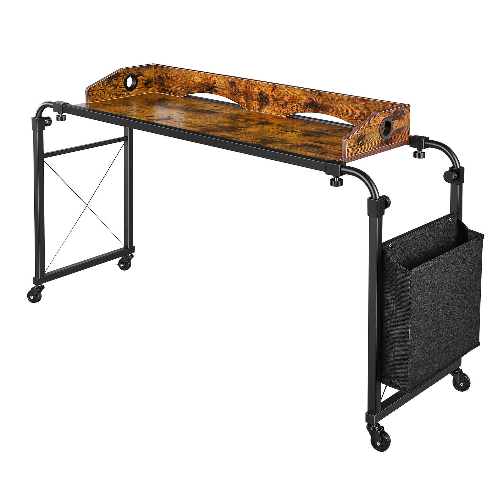 Alt View 5. VEVOR - Overbed Table 41.7"W x 14.2"D Mobile Bed Desk with Swivel Wheels, for Bedroom Living Room Home Office, Adjustable Height - Brown.