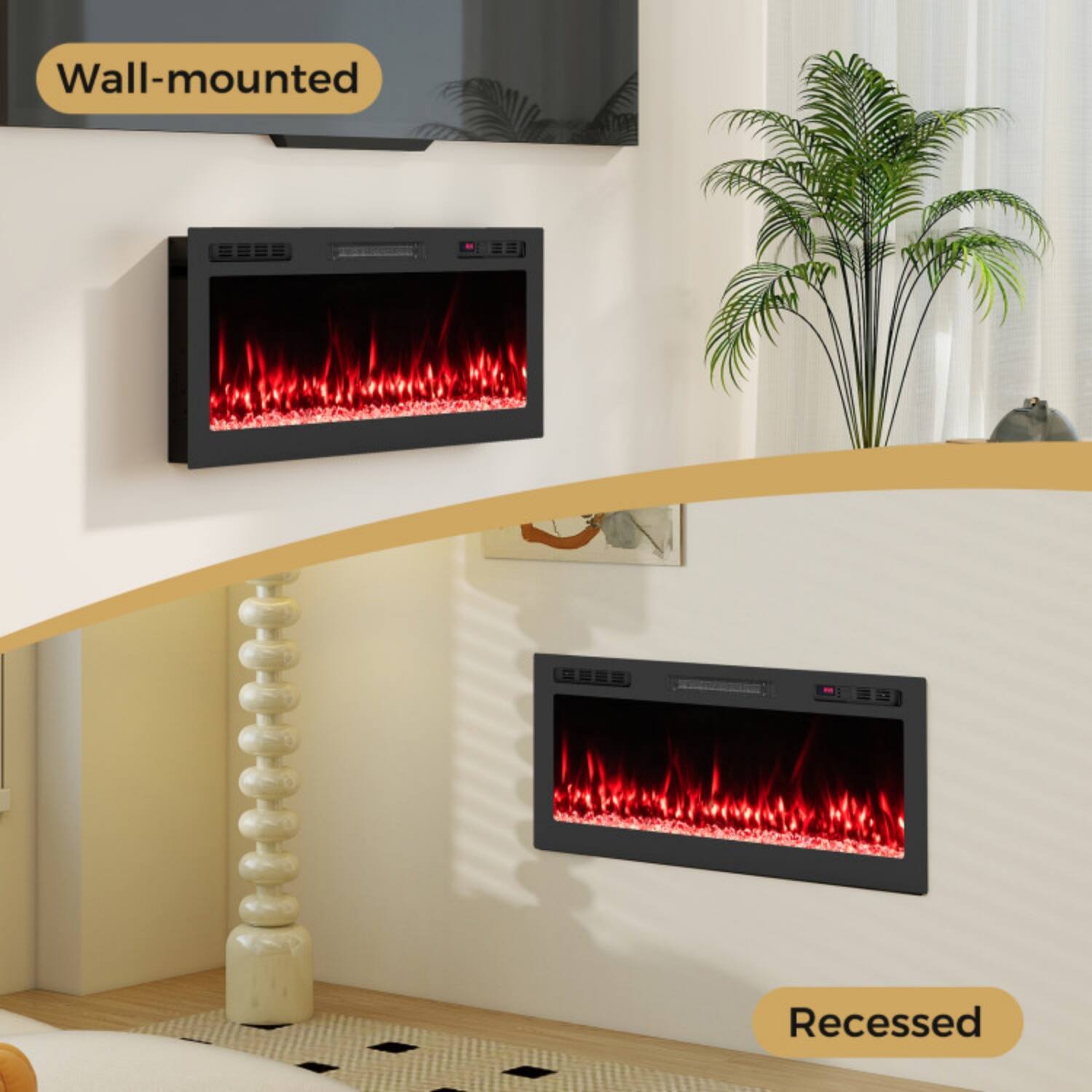 Wall-mounted  
Recessed