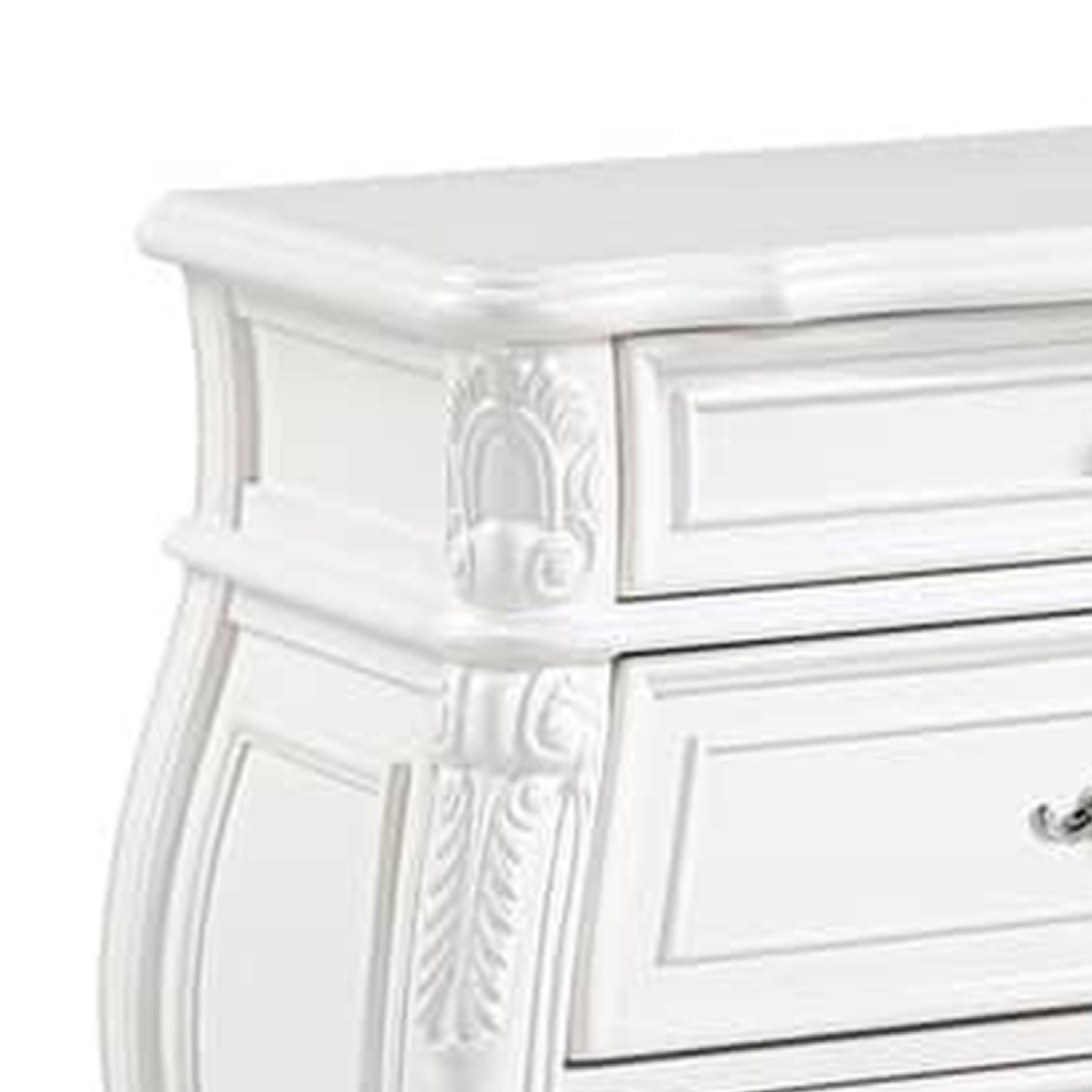 Alt View 2. Manhattan Lane - Valena Nightstand, 3 Drawers, White Solid Wood, Metal Handles, 31 Inch - White, Nickel.