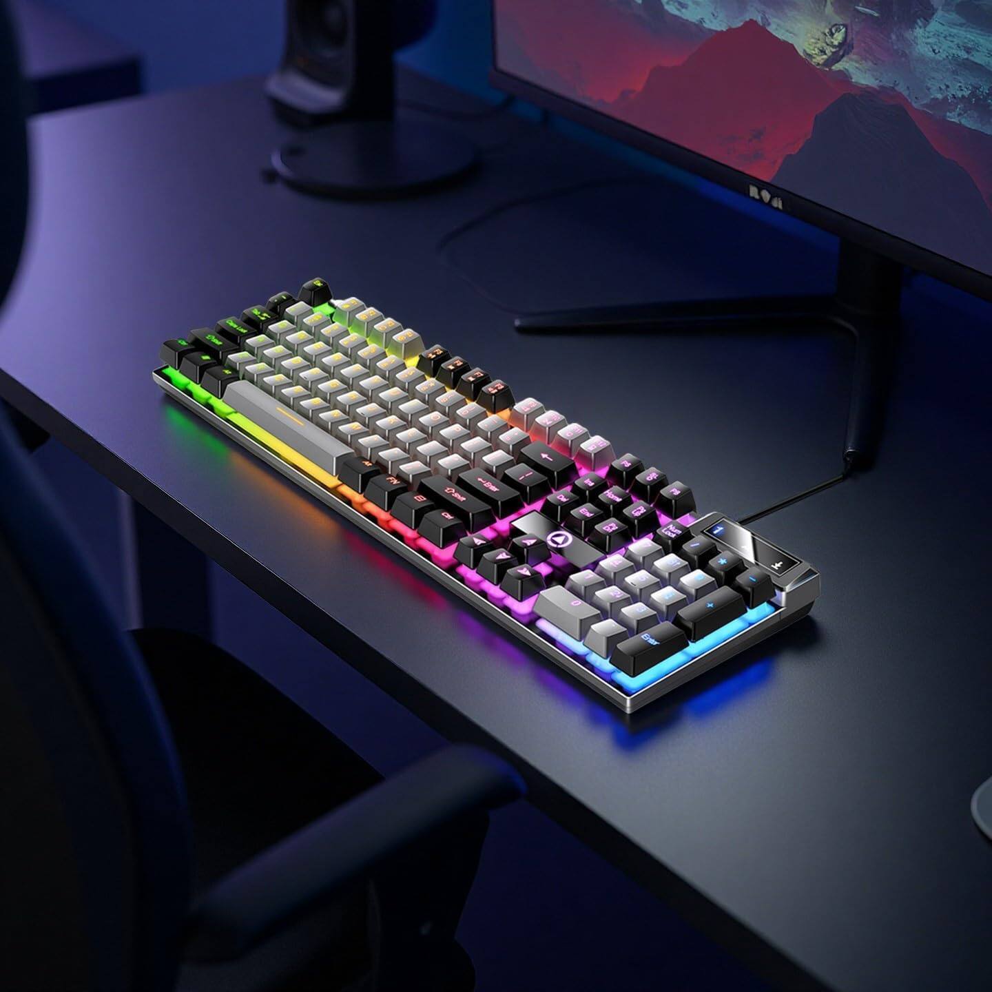 Core Tech 104 Key Full Size Wired Membrane Keyboard with Multicolor ...