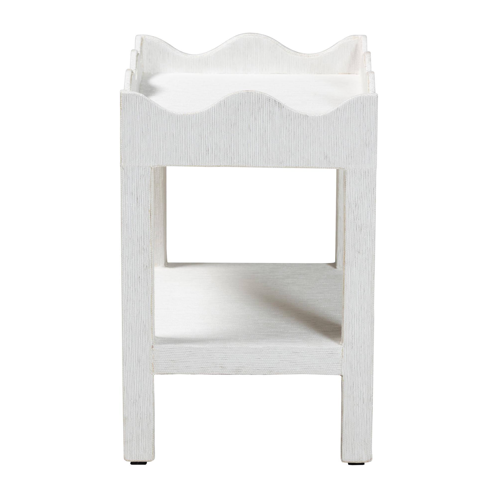 Left. bali & pari - bali & pari Sebastian Grasscloth Scalloped End Table - 2-Tier Accent Table with Open Shelf Storage, White - White.