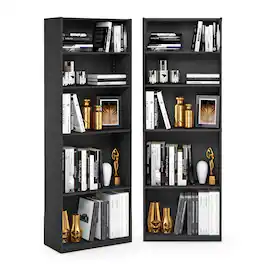 Furinno - JAYA Book Shelf Set of 2, 5-Tier Bookshelf, Bookcase, with Adjustable Shelf, for Home Office, Living Room - Blackwood