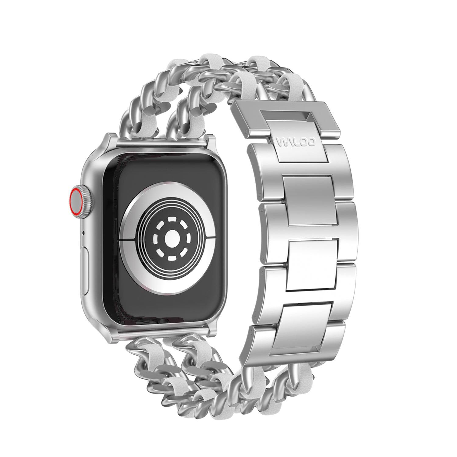 Alt View 2. Waloo - Waloo Leather Looped Band For Apple Watch - Rose Gold/White.