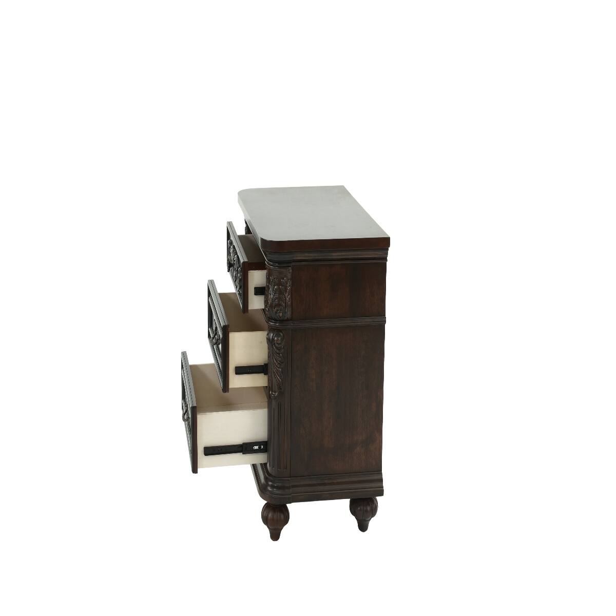 Alt View 7. Loheer - Loheer Traditional Walnut Nightstand, Two Drawer Bedside Table, Antique Finish - Walnut Brown.