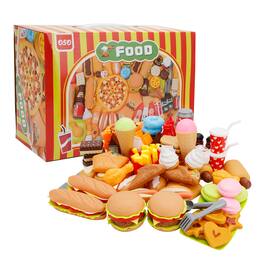 Topteng - Kitchen Pretend Play Set - Simulated Fast Food Toys with Burger & Pizza for Kids, Role Play for Toddler