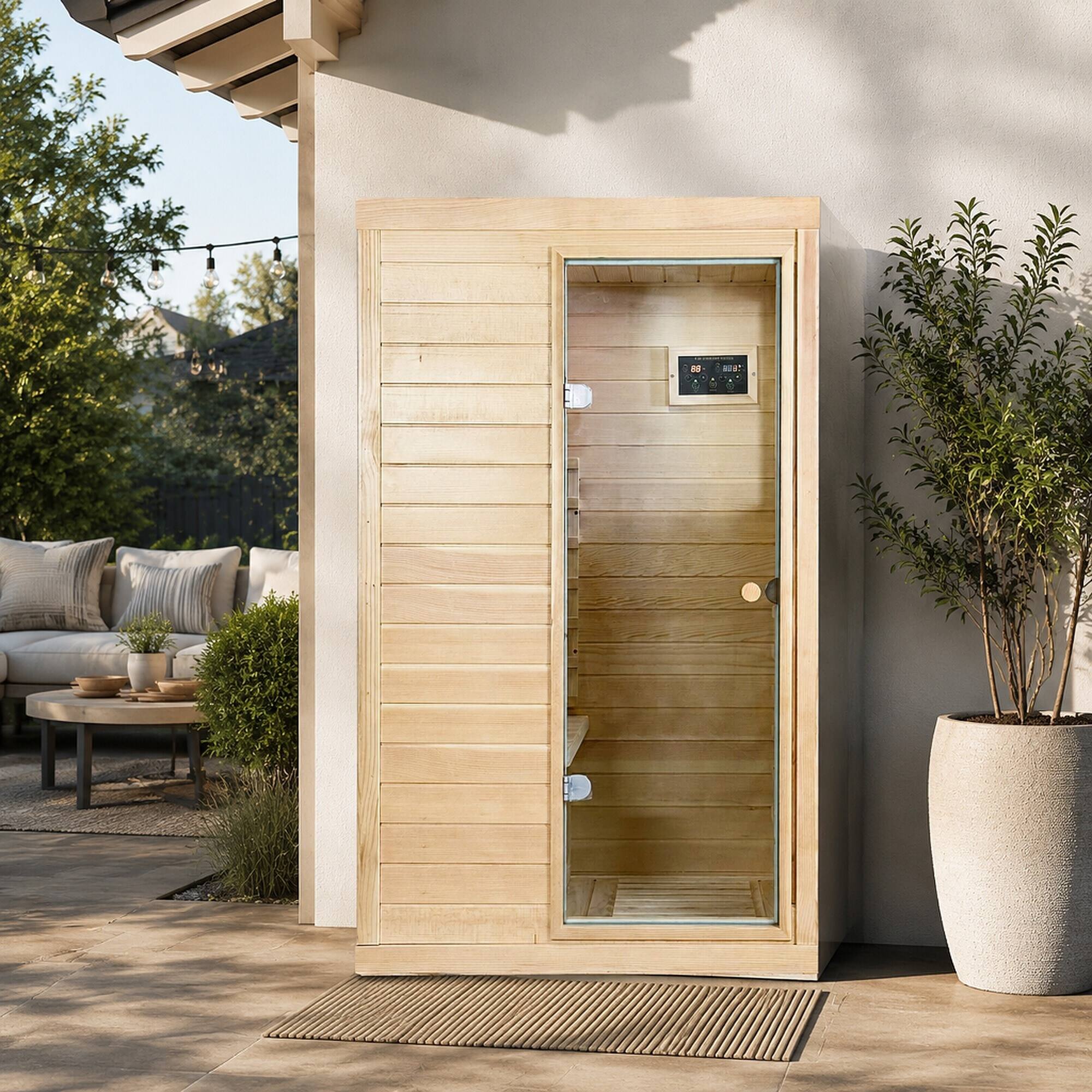 RYHNUYNE One Person Far Infrared Sauna, Canadian Hemlock Wood, Right ...