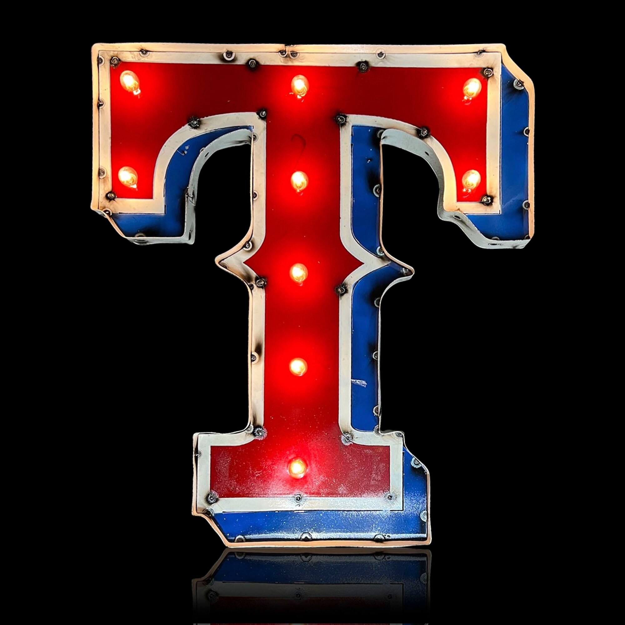 Alt View 1. Imperial - Texas Rangers Recycled Metal Lighted Logo Sign - Multicolor.