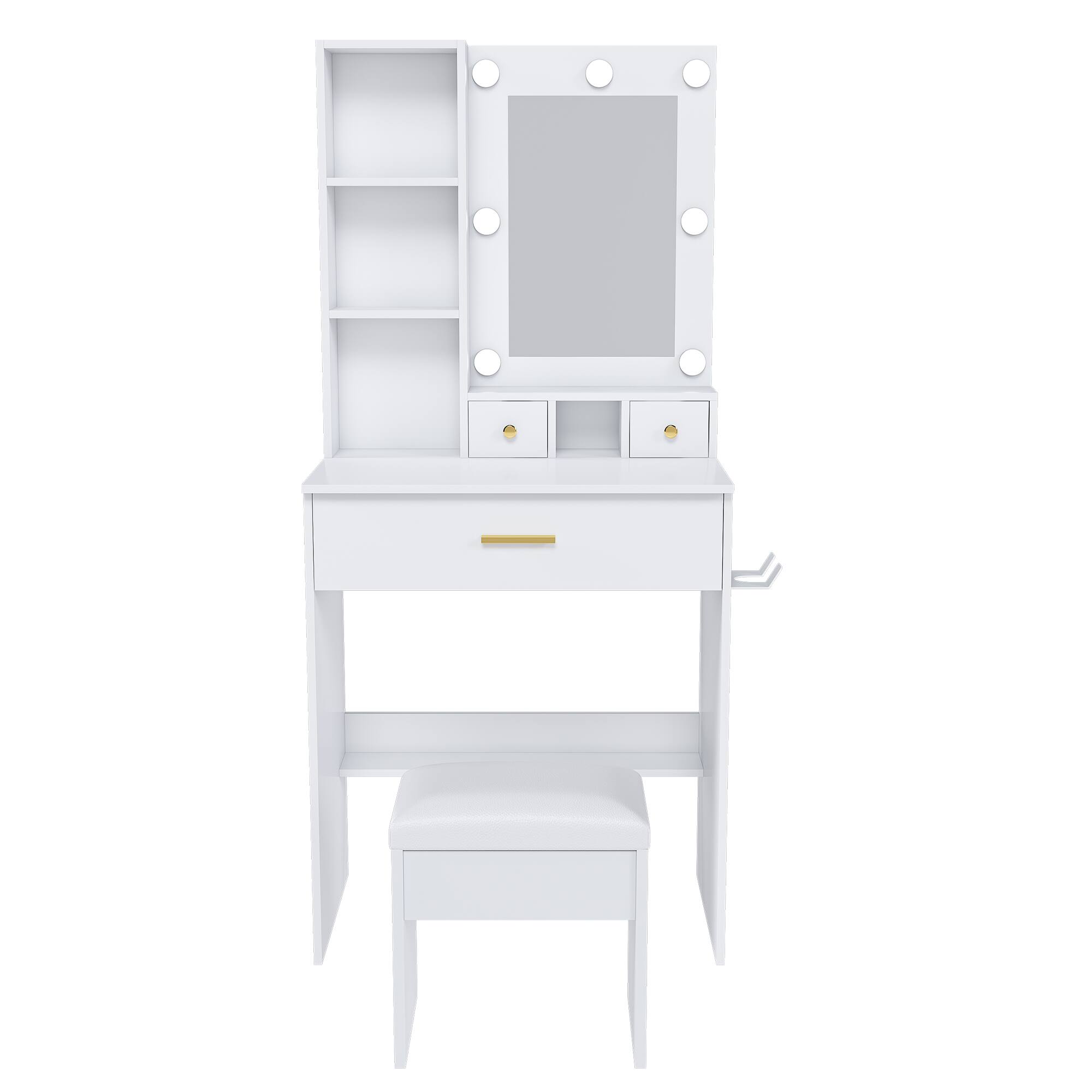 Alt View 4. Z-Edge - Makeup Vanity Desk with Mirror and Lights, Vanity Table Set with Drawer, Hair DryerHolder, Chair & 3 Shelves for Bedroom - White.