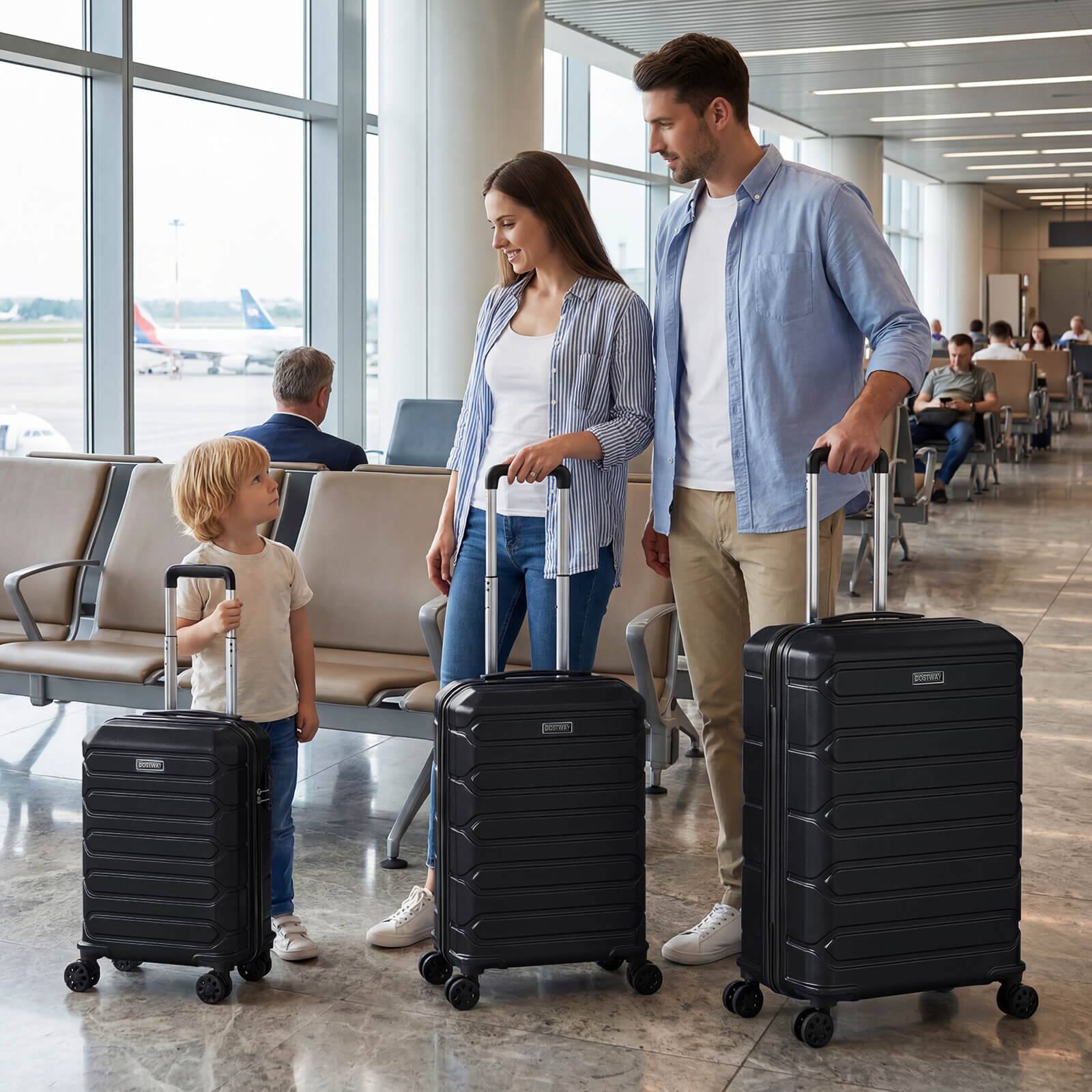 Alt View 1. Costway - Costway 3-Piece Hardside Luggage Set (20/24/28 Inch) with 8-Spinner Wheels, 3-Digital Lock - Black.
