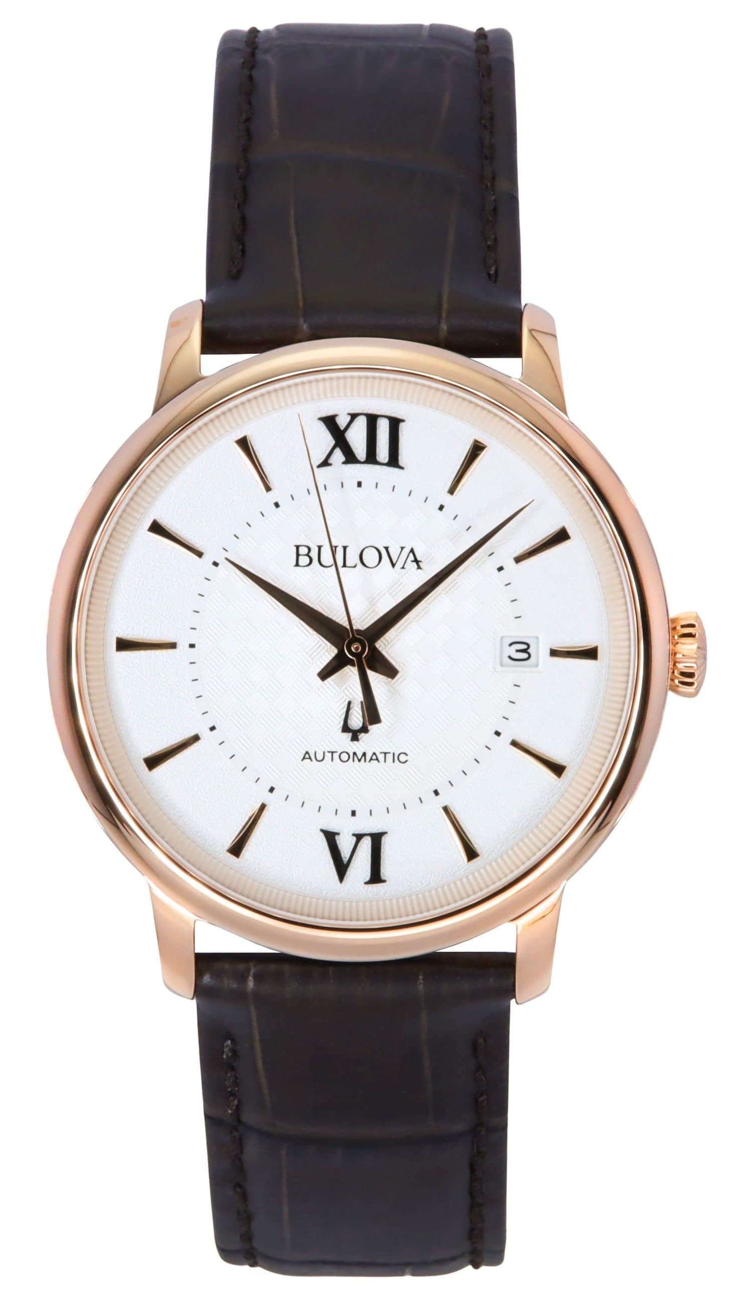 Bulova - Hudson Leather Strap Dial Automatic 97B225 Men's Watch - Silver