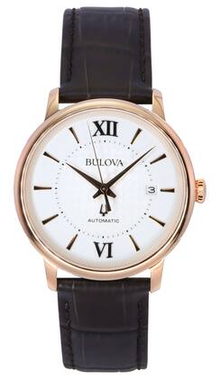 Bulova - Hudson Leather Strap Dial Automatic 97B225 Men's Watch - Silver