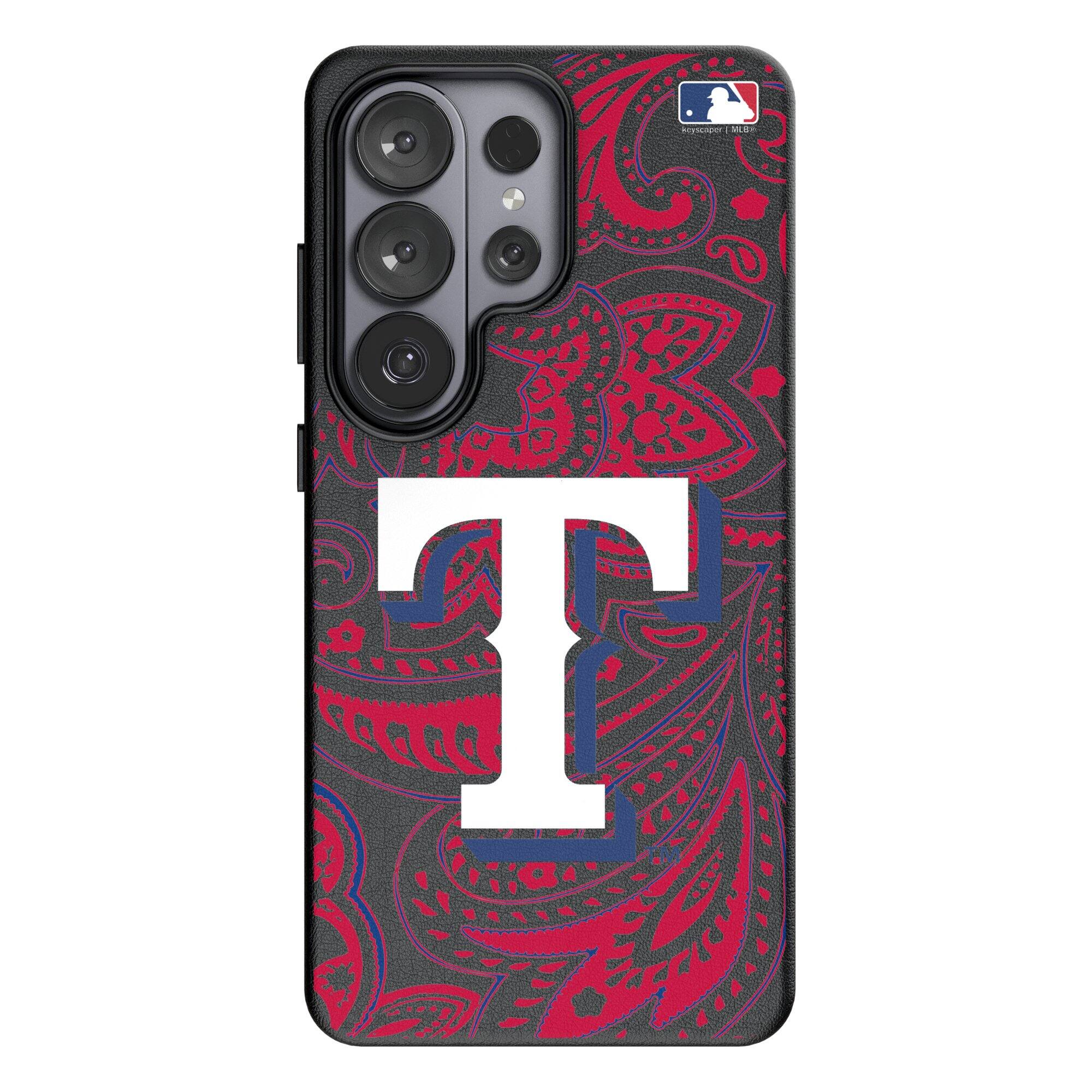 Front. Keyscaper - Texas Rangers Paisley Galaxy Magnetic Bump Case - S25 Ultra - Black.