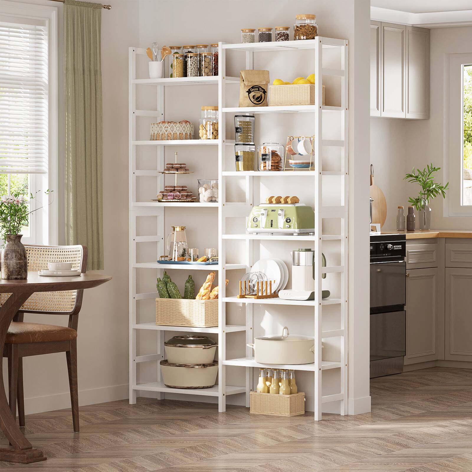 Alt View 2. Aheaplus - Bamboo Double Wide Bookshelf, 6-Tier Bookshelf with12 Open Shelves - White.