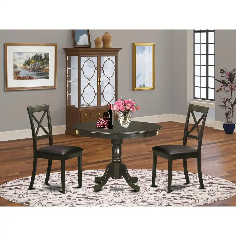 Back. East West Furniture - 3 PC Kitchen nook Dining set-Dining Table and 2 Dining Chairs - Cappuccino.