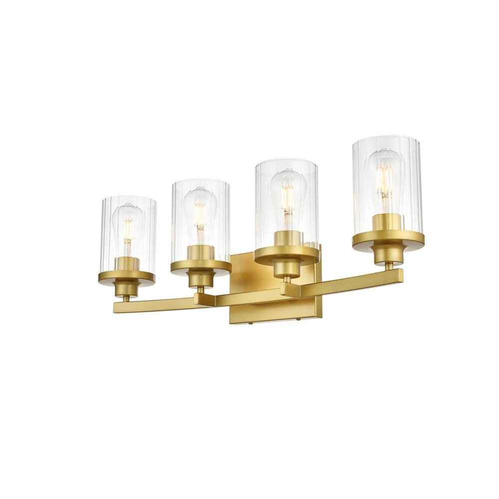 Back. Living District - Saanvi 4 light Brass and Clear Bath Sconce - Brass And Clear.