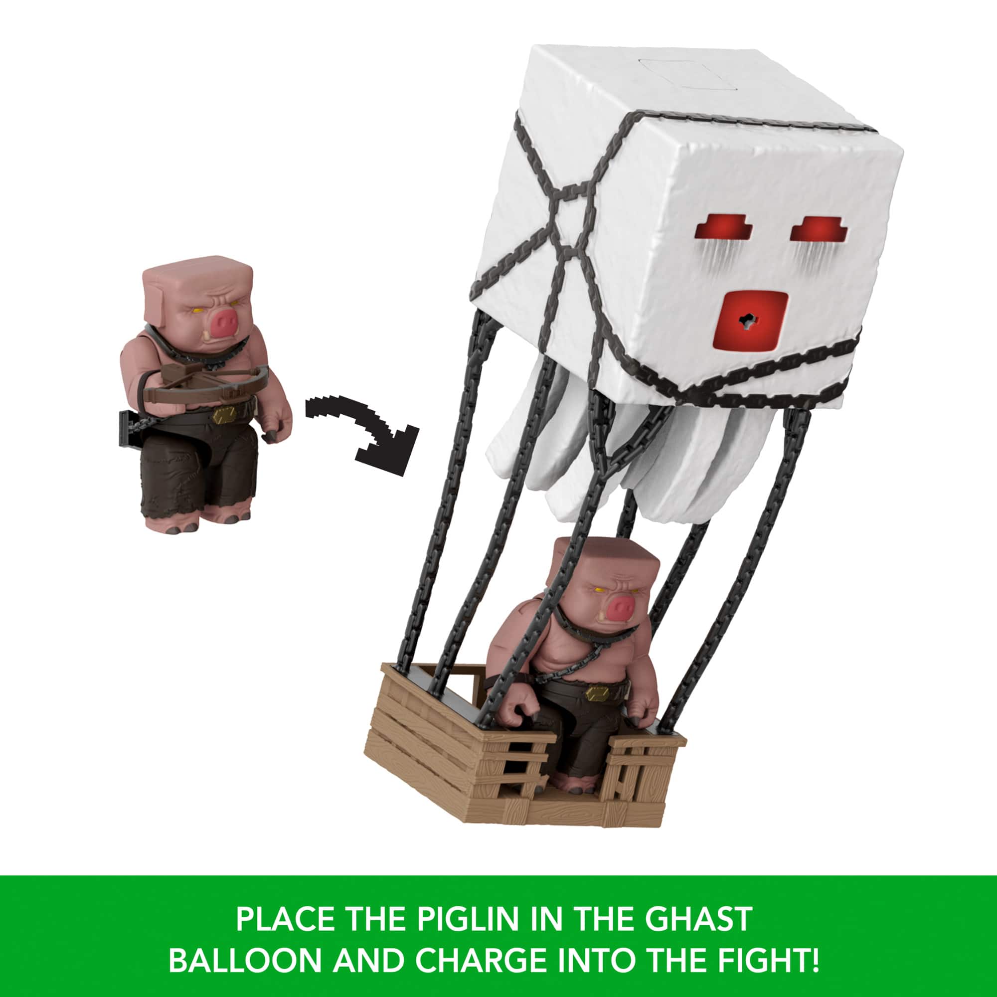 Place the Piglin in the ghost balloon and charge into the fight!