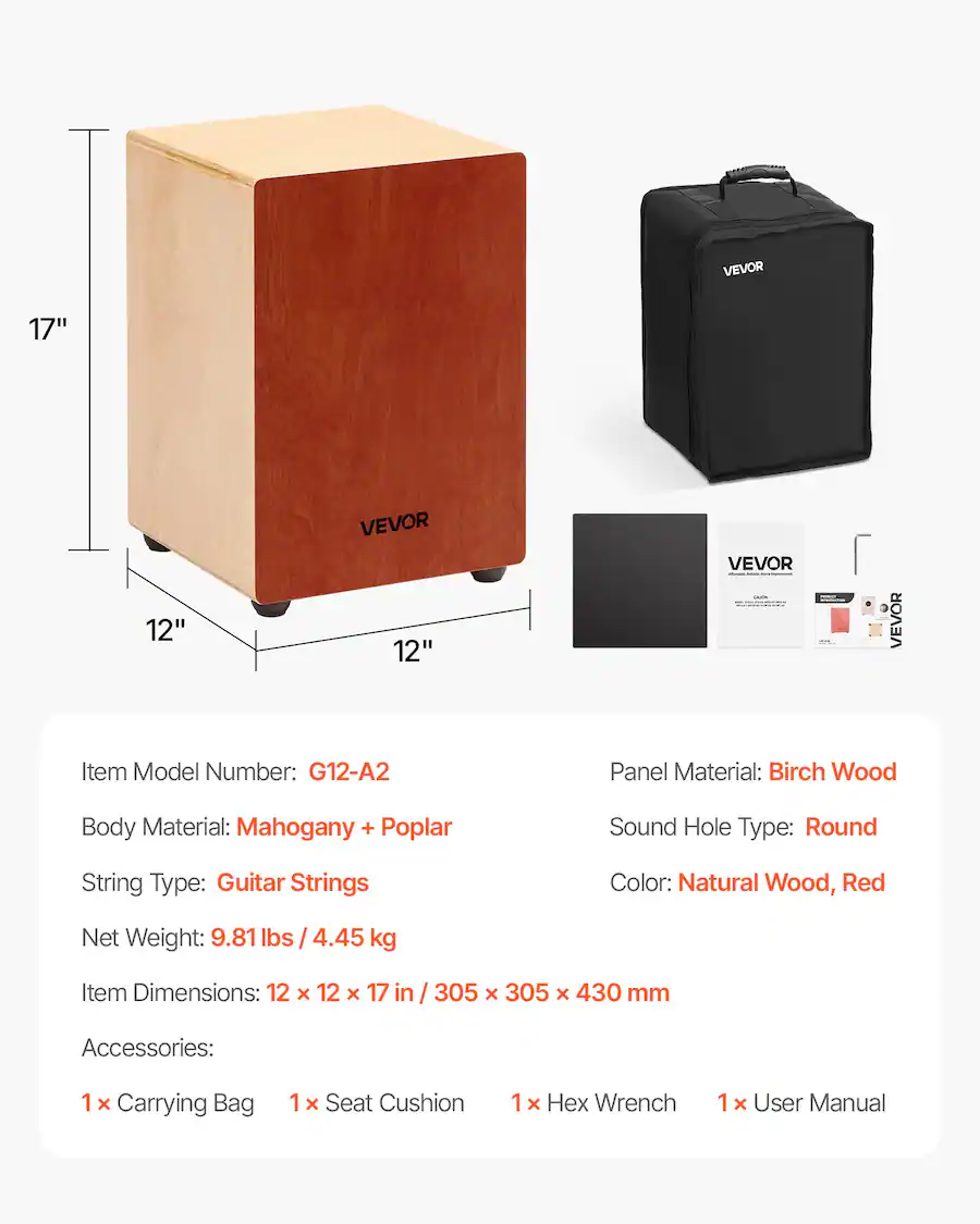VEVOR Cajon Box Drum,with Internal Guitar Strings,Lightweight Wooden ...