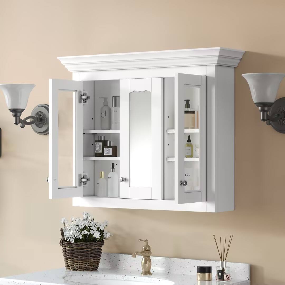 Alt View 1. APRILSOUL - 35 inch Bathroom Medicine Cabinet with Mirror 5 Closed and Adjustable Shelves - White.