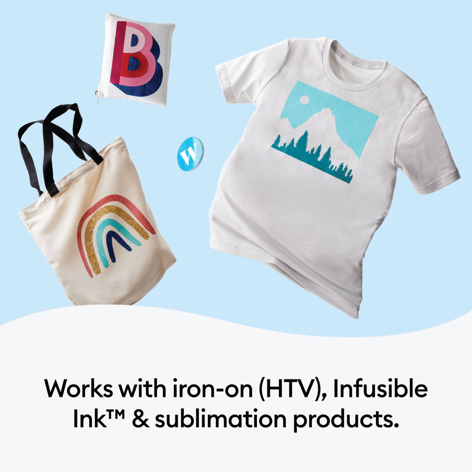 Works with iron-on (HTV), Infusible Ink™ & sublimation products.