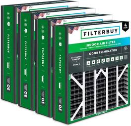 Filterbuy - 20x25x5 MERV 10 Odor & Allergy Defense, Pleated HVAC AC Furnace Air Filters Replacement for Trion Air Bear (4-Pack) - Black