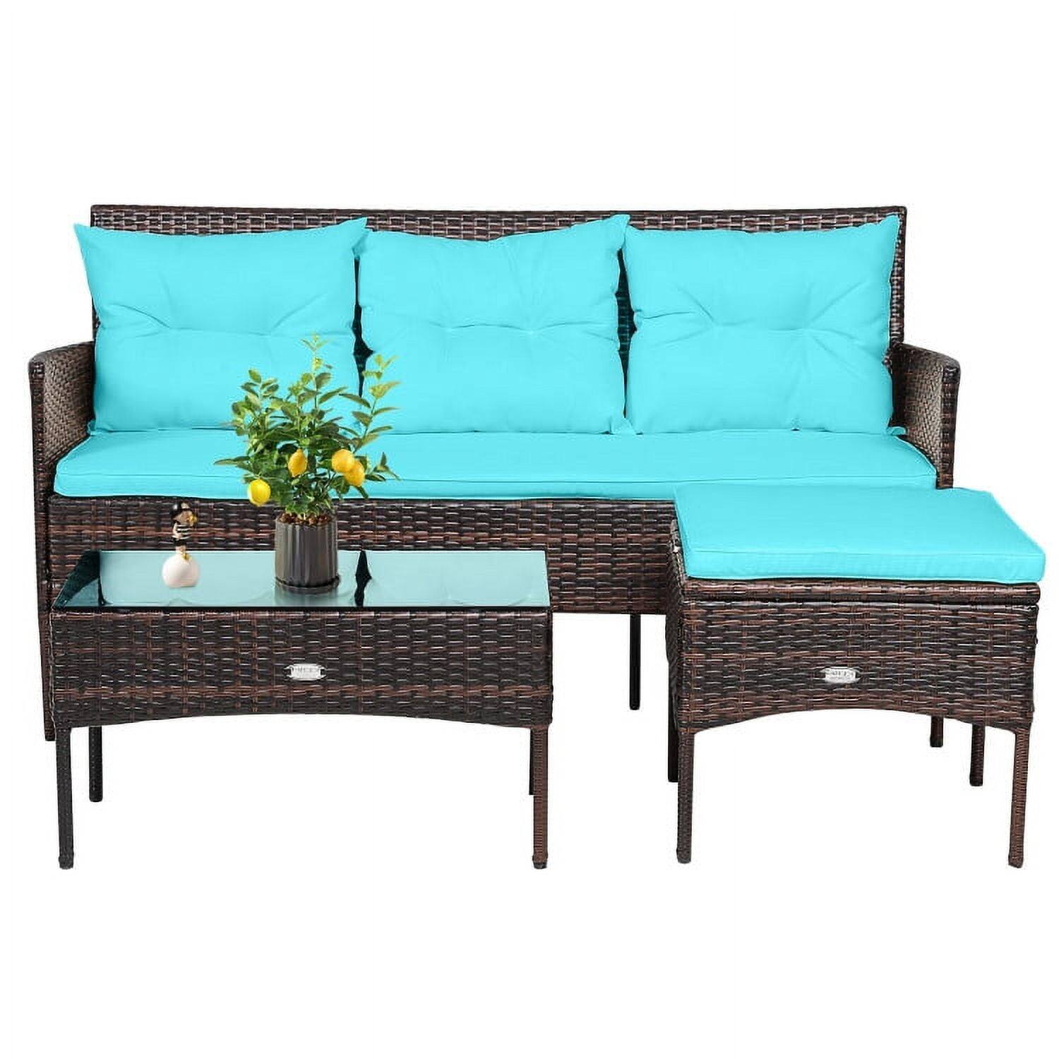 Alt View 5. Kadyn - 3 Pcs Patio Furniture Sectional Set, All Weather Outdoor Sectional Sofa - Blue.