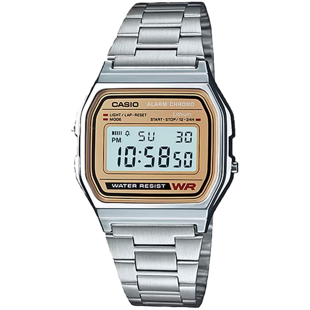 Casio - Men’s Digital Watch with Gold-Toned Dial - A158WEA-9 - Silver