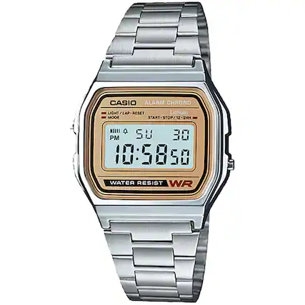 CASIO ALARM CHRONO
LIGHT/LAP-RESET
Lithium
MODE
START/STOP/12-24H
WATER RESIST WR
