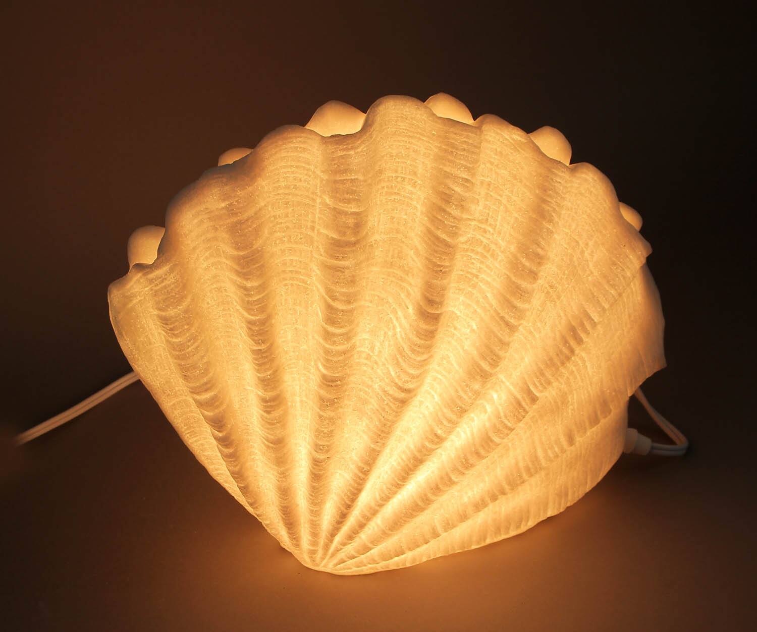 Alt View 1. Zeckos - White Sandstone Finish Vertical Scallop Shell Coastal Art Accent Lamp - White.