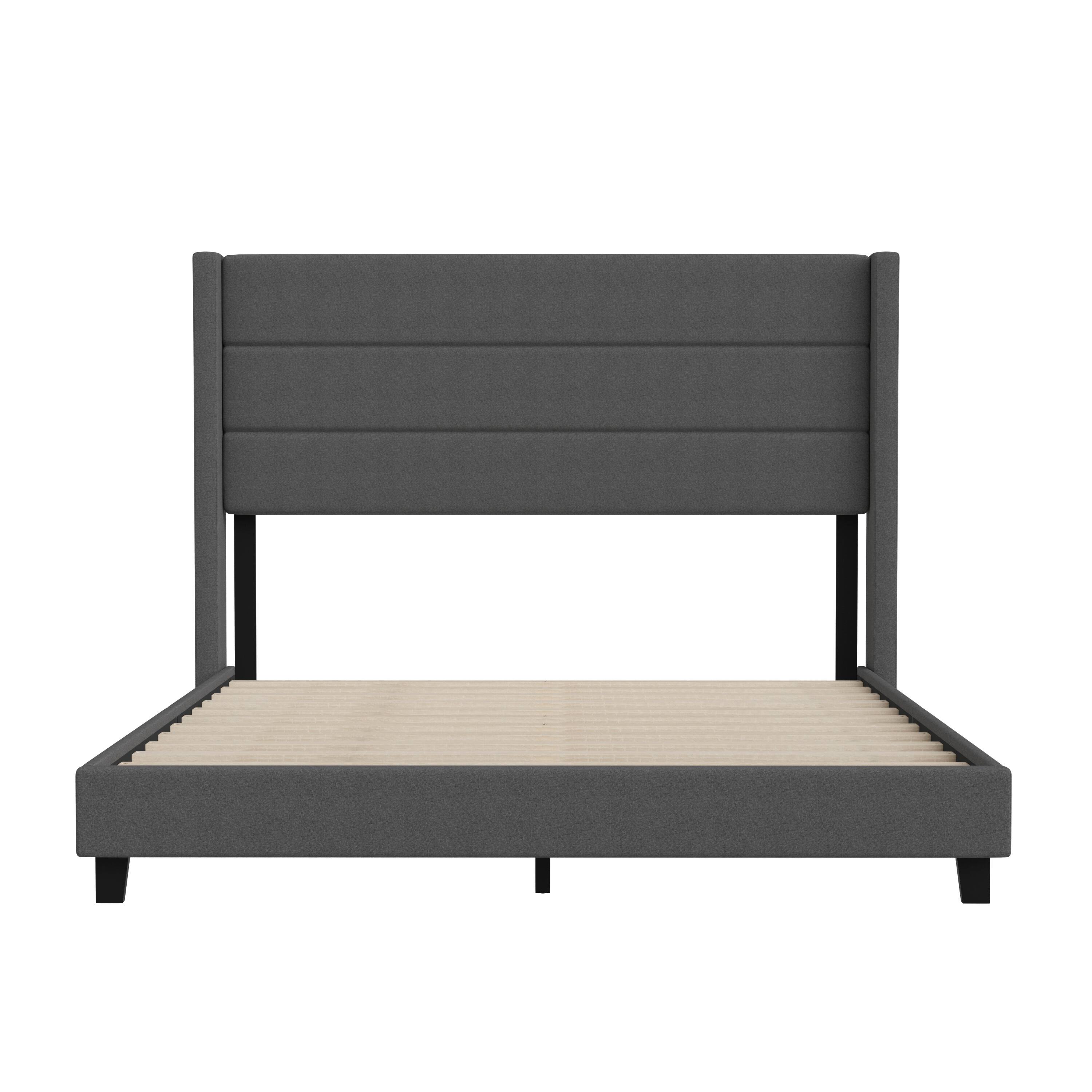Alt View 9. Emma + Oliver - Upholstered Platform Bed with Wingback Headboard - Charcoal.