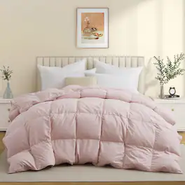 Peace Nest - All-Season Medium Warmth Duvet Insert White Goose Feather Comforter - King - Pink