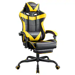 SEENDA - Gaming Chair with Footrest and Lumbar Support, Ergonomic Computer Chair Height Adjustable Yellow & Black - Yellow & Black