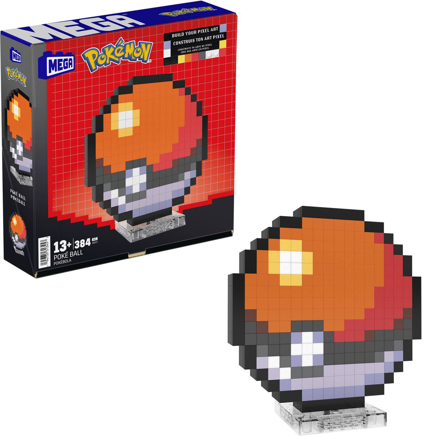 Mega Bloks - Pokemon Classic Poke Ball, Pixel Art, 342 Piece Building Toy Set - Collectibles