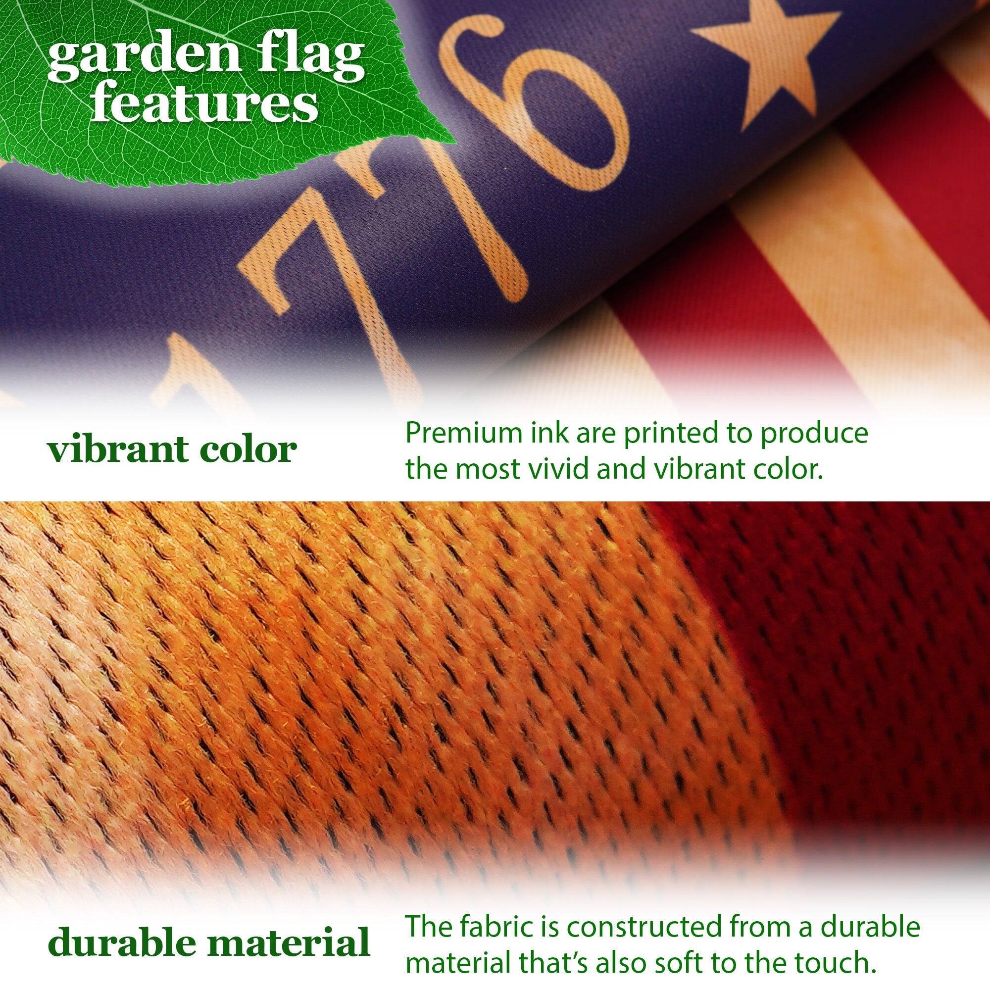 garden flag features vibrant color

Premium ink are printed to produce the most vivid and vibrant color.

The fabric is constructed from a durable material that's also soft to the touch.