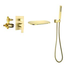 Boyel Living - Wall Mount Bathtub Faucet Brass SUS304 2-Function Valve Waterfall Spout Handheld 60-Inch Hose cUPC - Brushed Gold
