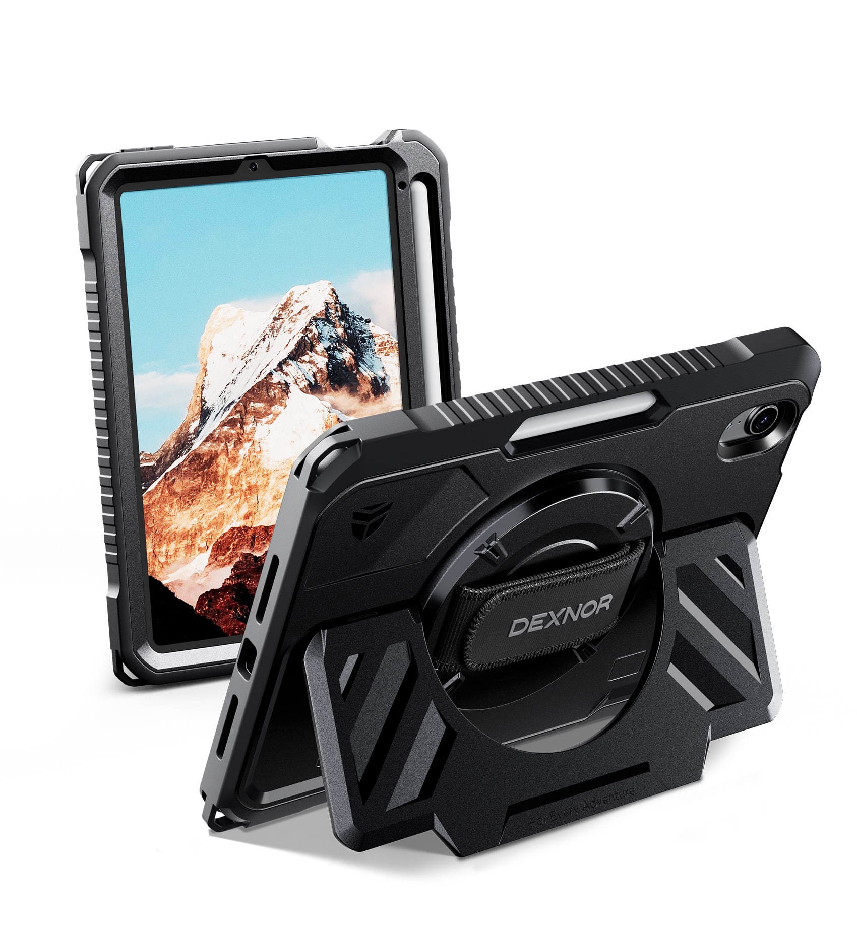 Dexnor - Shockproof Case for iPad mini 7 (A17 Pro)/mini 6 2021 with 360° Rotating Hand Strap & Screen Protector,Full-Body Cover - Black
