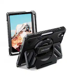 dexnor - Shockproof Case for iPad mini 7 (A17 Pro)/mini 6 2021 with 360° Rotating Hand Strap & Screen Protector,Full-Body Cover - Black
